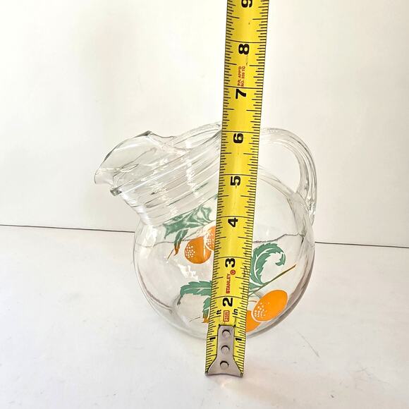 Vintage Anchor Hocking Juice Pitcher Tilt Ball Oranges Leaves '50's Mid Century - Picture 10 of 10